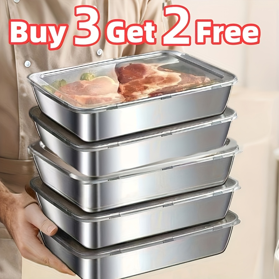 TEMU 5-pack Stainless Steel Food Storage Containers With Lids, Reusable All-scene Versatile Food Boxes, Buy 3 Get 2 Free Offer, Great For Weekend