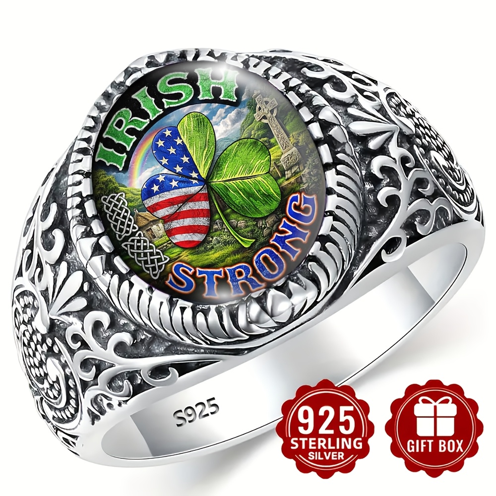 Men's Round Irish Tough Badge Vintage Engraved Ring, Suitable For Casual Attire And As A Gift.