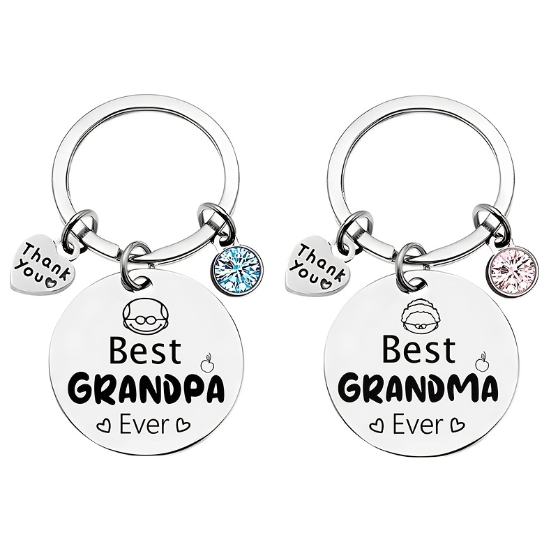 

2pcs Stainless Steel Keychain Set, "best " & "best Grandma" Engraved, , Non-braided, , Cartoon Design, Grandparent Gift, Keyring Decorations