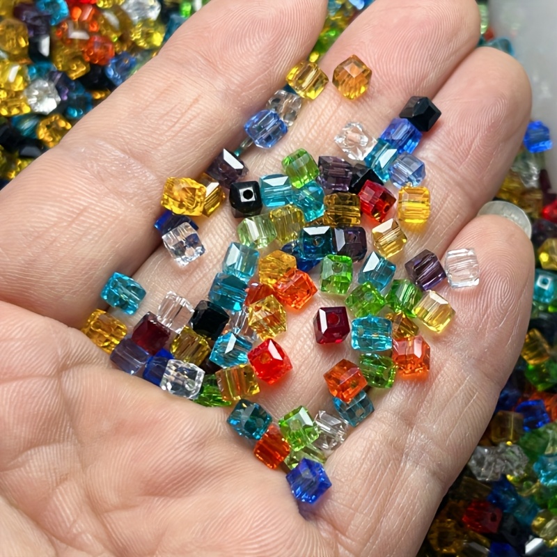 TEMU Perles entretoises cubiques en verre pailleté 974mm, perles décoratives colorées, accessoires de bijoux à pour bricolage, bracelet suspendu,