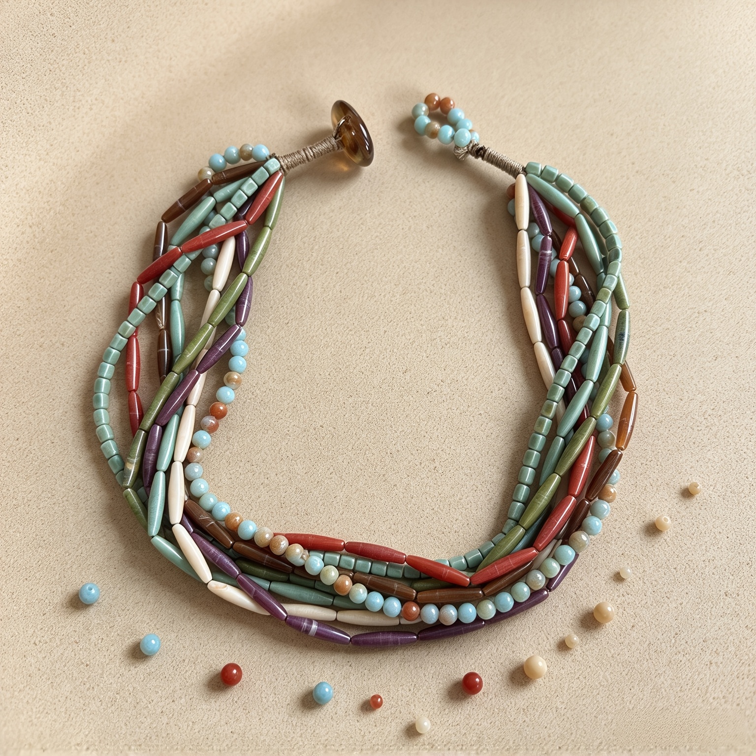 Bohemian Multi-Layer Beaded Necklace with August Birthstone