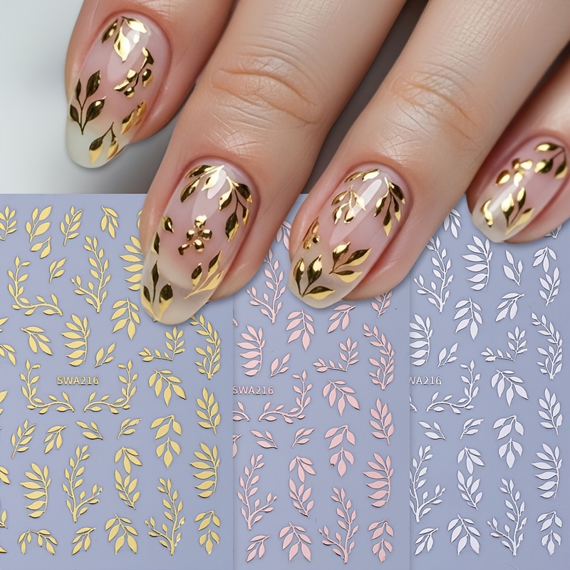 3pcs Minimalist Nail Stickers, Featuring Rose Golden, Silvery, And Patterns. A Retro Nail Art Decoration, For Women