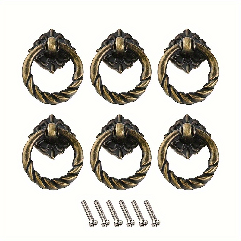 

6pcs Vintage Bronze Drawer Knobs, 4cm Antique Mini Pulls - Decorative Furniture Hardware With Installation Kit, Handles, Hanging Rings