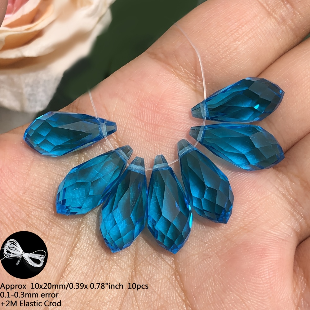 TEMU 10X20Mm 10pcs Perles de Facettées Bleu de Haute Qualité, Perles d'Espacement en Verre de Cristal Synthétique Autrichien, Assortiments de Perles