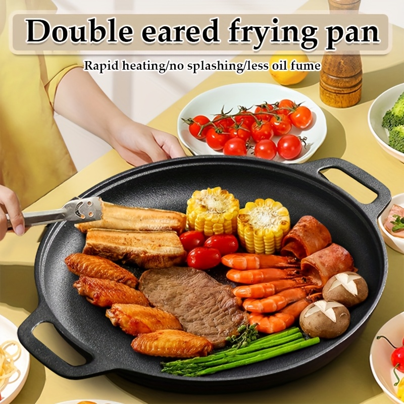 TEMU 1 Poêle Gril en Fonte Robuste - Double Oreille Antiadhésive pour Chauffage Uniforme, Compatible avec Tous les Types de Cuisinières (Gaz/),