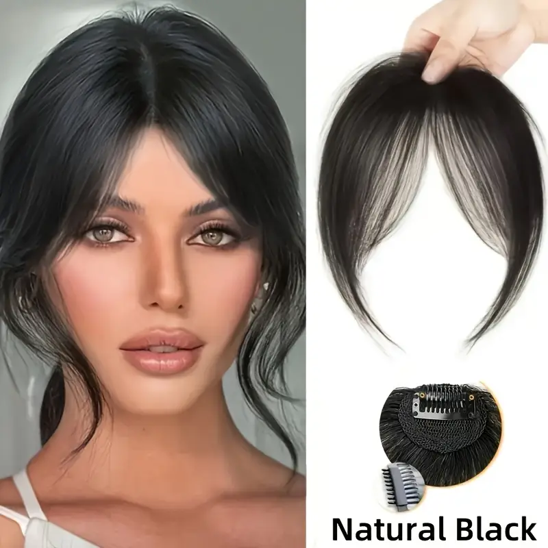 1pc womens elegant natural black deep brown clip in bangs loose curly high temperature synthetic hairpiece side fringe for parties daily party hair accessory side bangs piece natural look hairpiece details 6