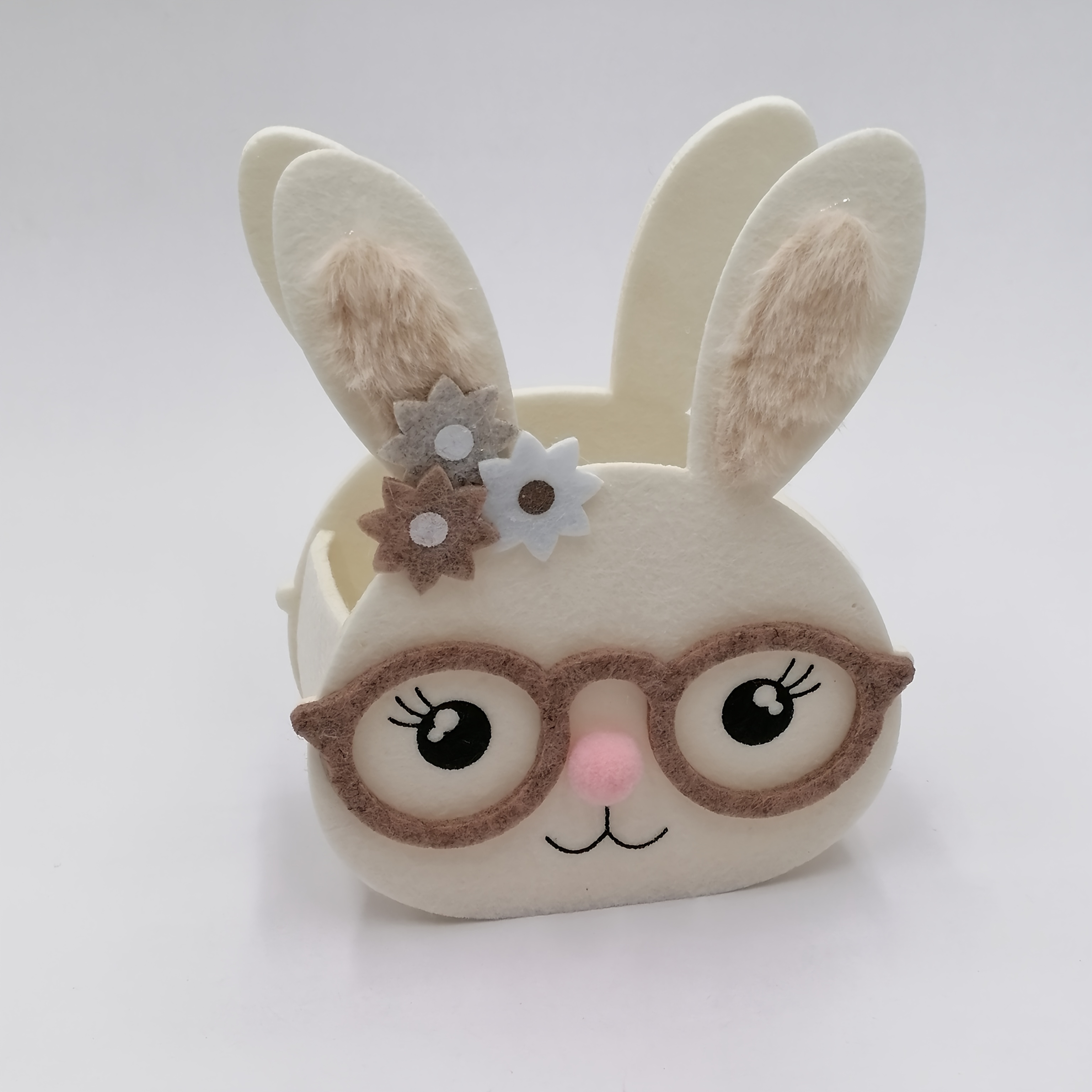 Image of Cute Felt With Glasses And Floral Accents - Polyester Storage Container For Jewelry, Crafts, Gifts, Stationery, Cosmetic Items And Candies
