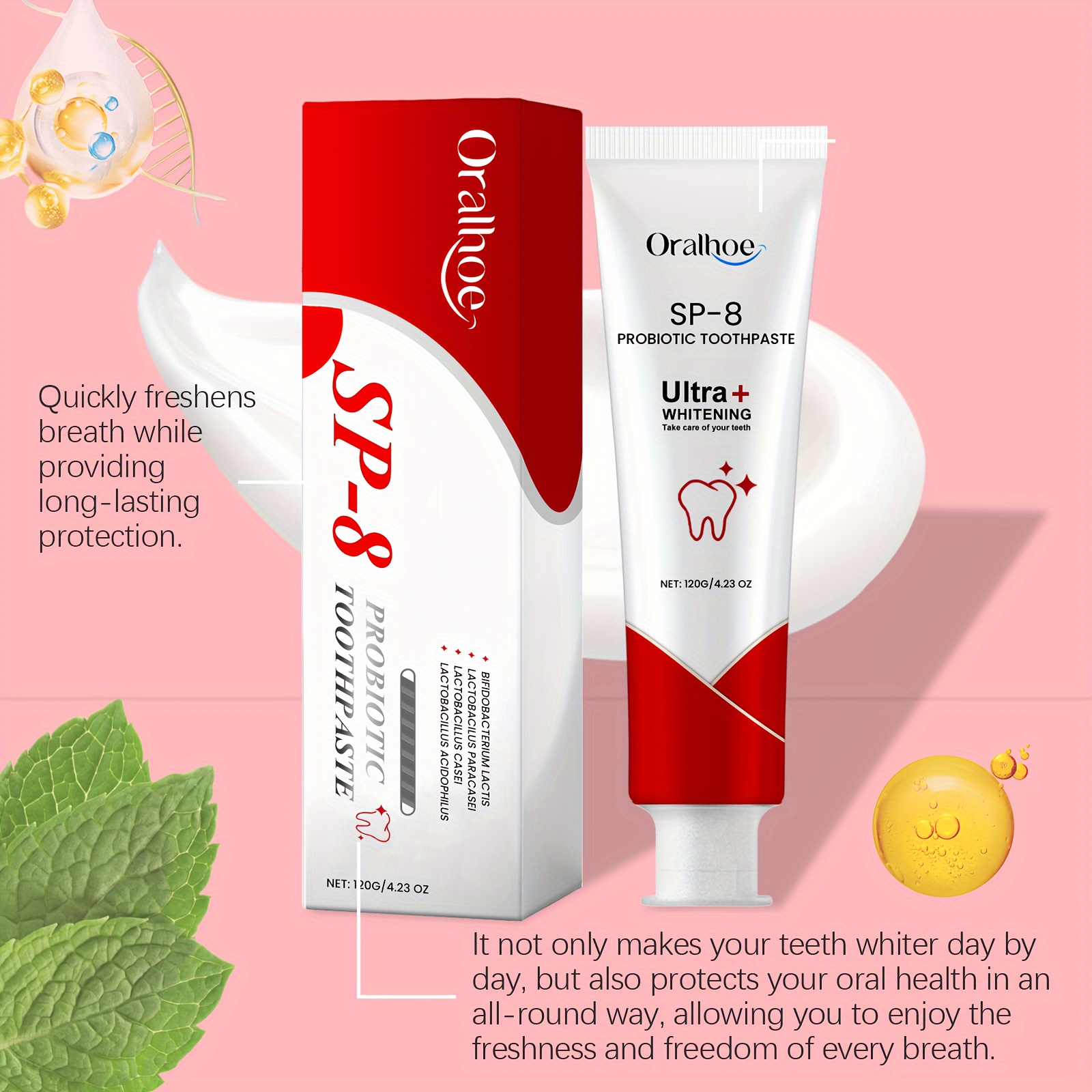 Oralhoe SP-8 Ultra+ Probiotic Toothpaste: 120G*2, Freshens Breath, Cleanses Teeth, And Promotes Oral Health