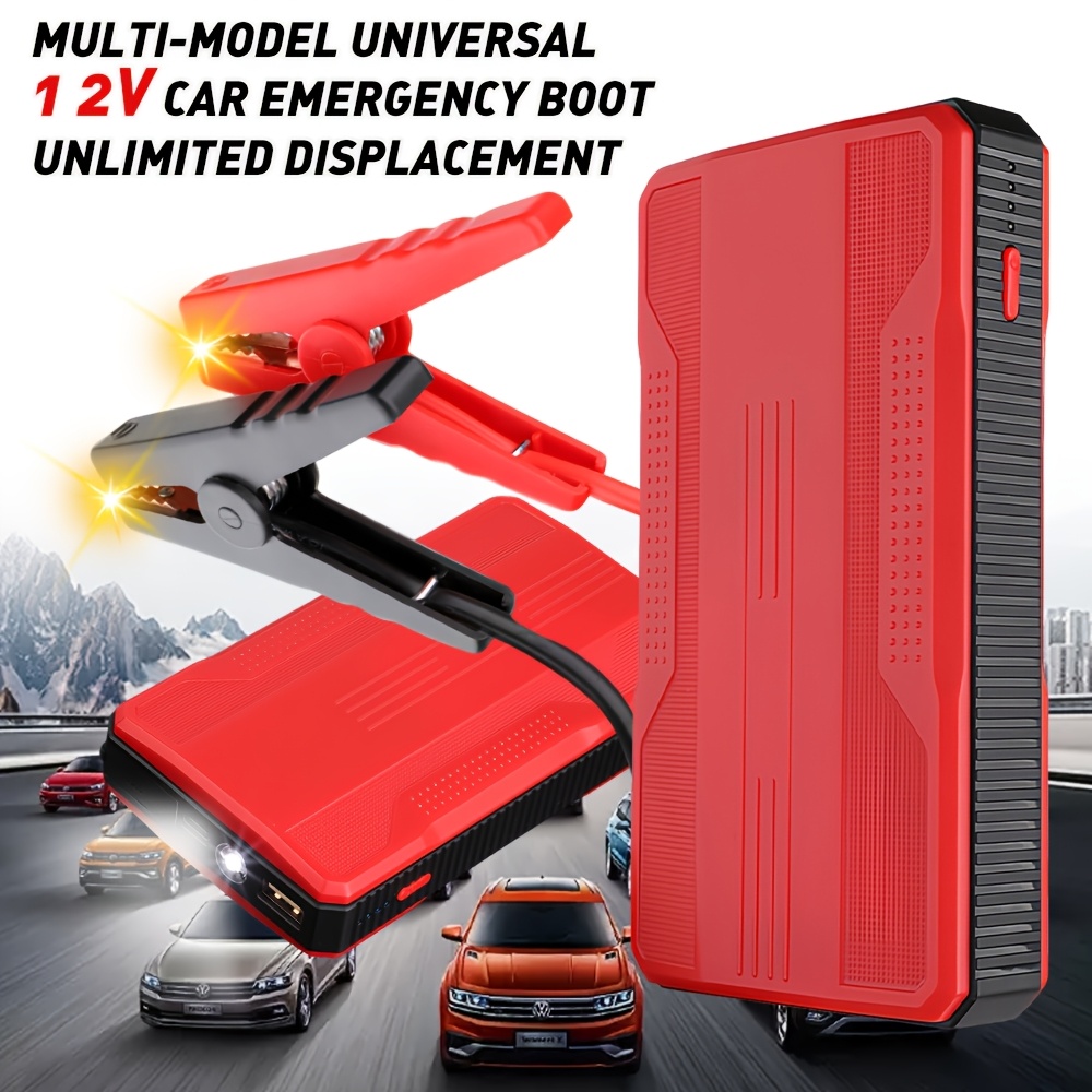 TEMU 20000mah 3000a Car Battery Jump Starter 12v Portable Car Battery Jump Starter, Red With Data Cable, Essential Emergency Car Power For Travel