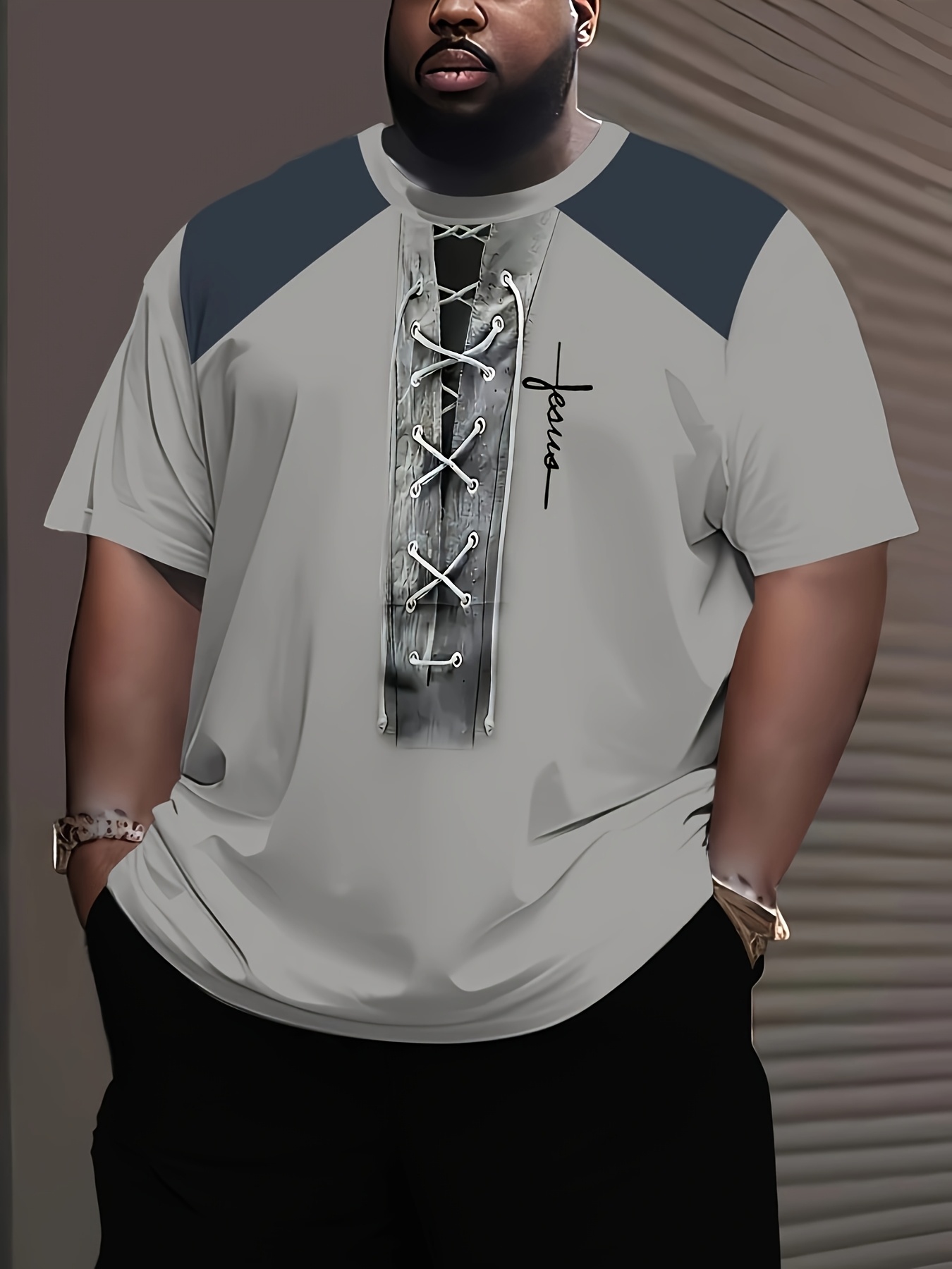 [Breathable Streetwear] Plus Size Men's Breathable Mesh 3D Print T-Shirt - Casual Street Style, Crew Neck Short Sleeve Summer Tee in Dark Green with Black & Gray Accents, Machine Washable, PLUS SIZE