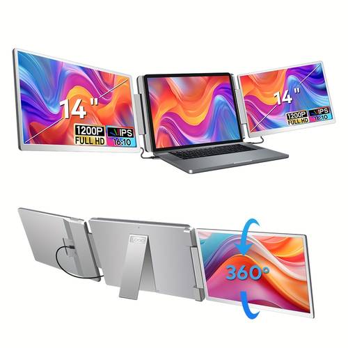 item picture laptop screen extender 14 inch fhd 1200p triple portable monitor for laptop 13 17 inch laptop monitor extender for windows chrome ps5 plug and play