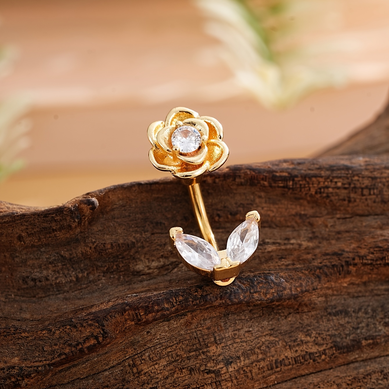 TEMU A Stainless Steel Flower Navel Ring Inlaid With Sparkling Synthetic Synthetic Zirconia, A Lovely Belly Button Piercing Bead For Casual Attire
