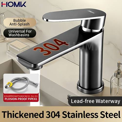 bathroom sink faucet made of 304 stainless steel featuring water tap a single handle deck mount for vanity with a splash resistant aerator and with an 80cm hose
