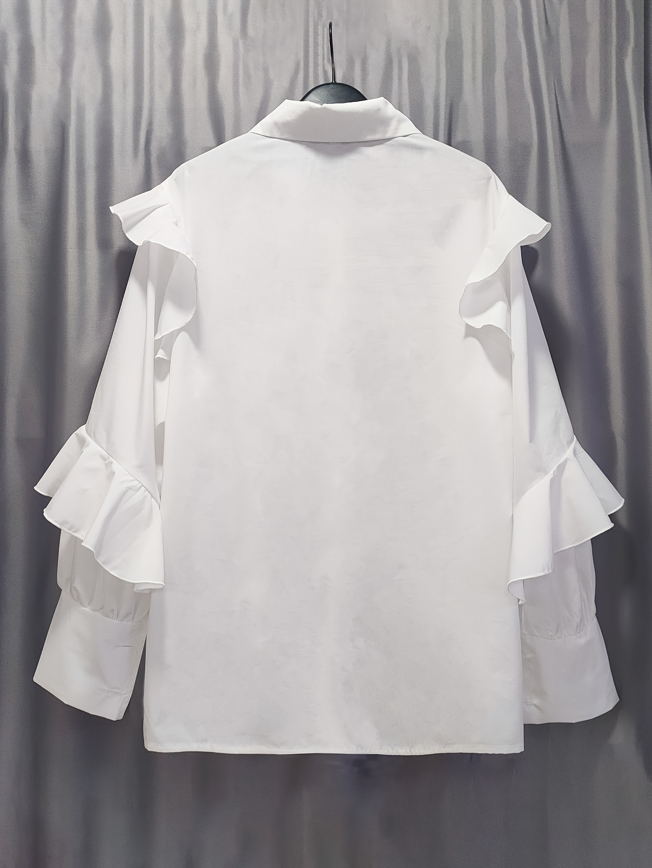white ruffle front blouse plus size