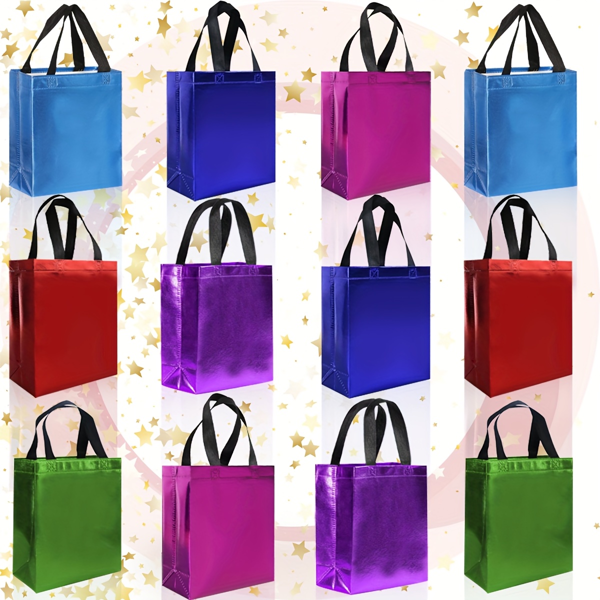 TEMU 12pcs Hot Mixed Colors Reusable Gift Bags With A Glossy Finish- Perfect As Goodie Bags Party Favor Bags Birthday Bags