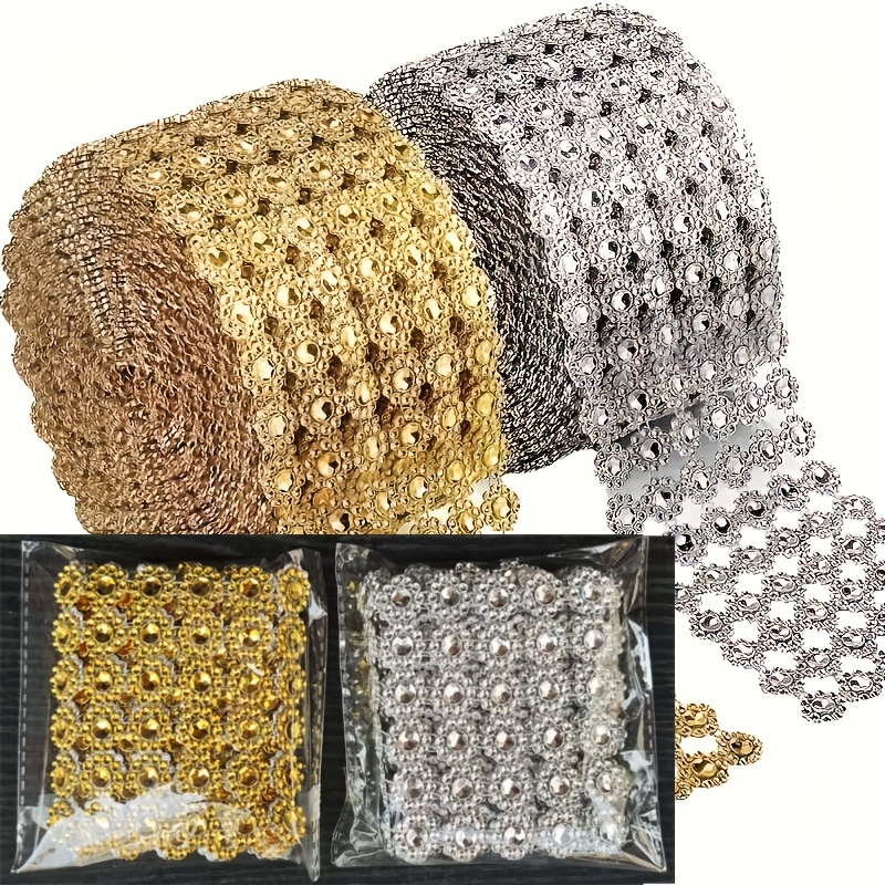 TEMU 2 Rouleaux de Ruban en Pailleté Tendance Cristal Jaune Doré/Argenté, Ruban Décoratif en Plastique pour , Fiançailles, Anniversaires, Fêtes et