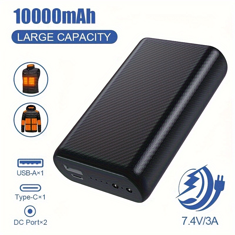TEMU This Is A 10000mah Rechargeable Battery Pack With A 7.4v 3a And 5v 2a Output. It Features Type-c Input, 2 Outputs, And A Usb Output, Making It