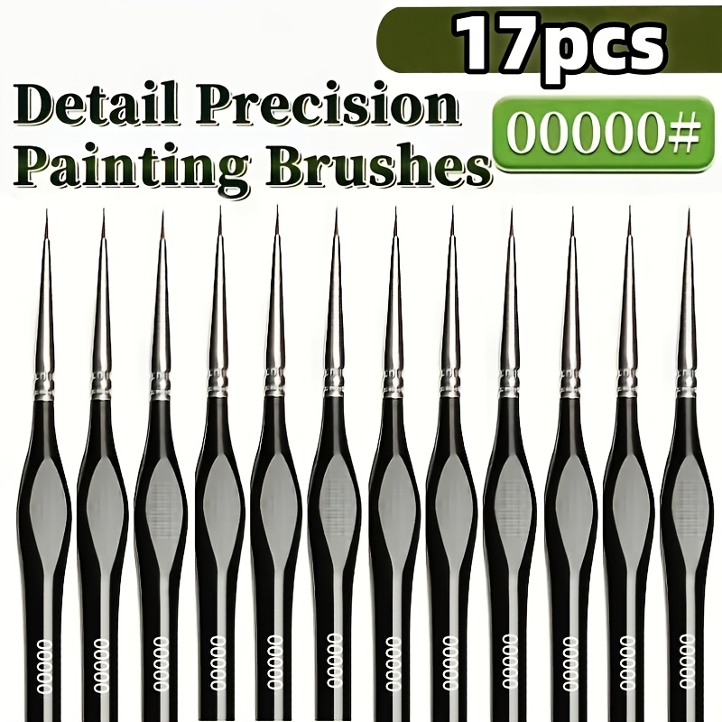 Image of 17pcs Professional Mini Nylon Brush Set, Detailed Painting Brushes For Paints, Handcrafts, , Statue Models, Watercolor, Eggshell Line Drawing