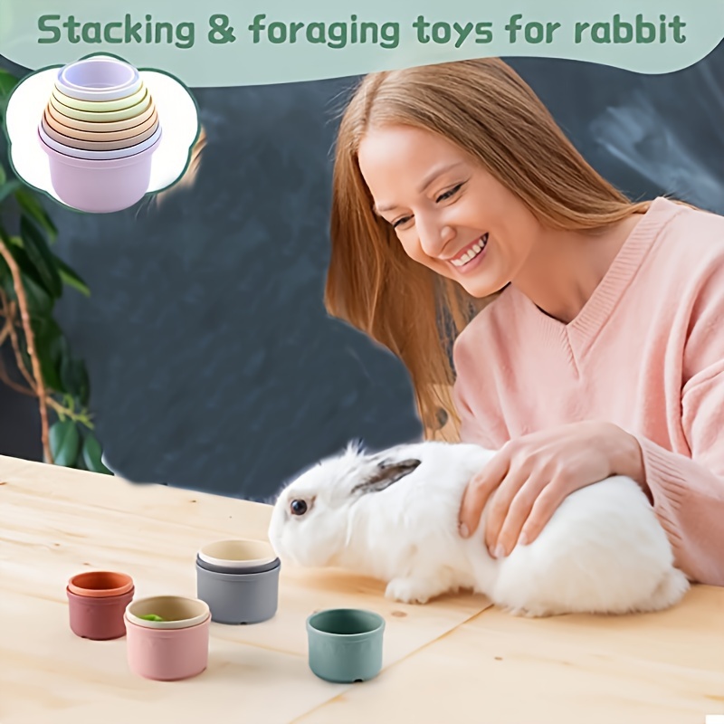 

8pcs Assorted Color Stacking Cups For Rabbits, Multi-colored Reusable Bunny Toys Of Different Sizes Safe Plastic Nesting Toys For Small Animals