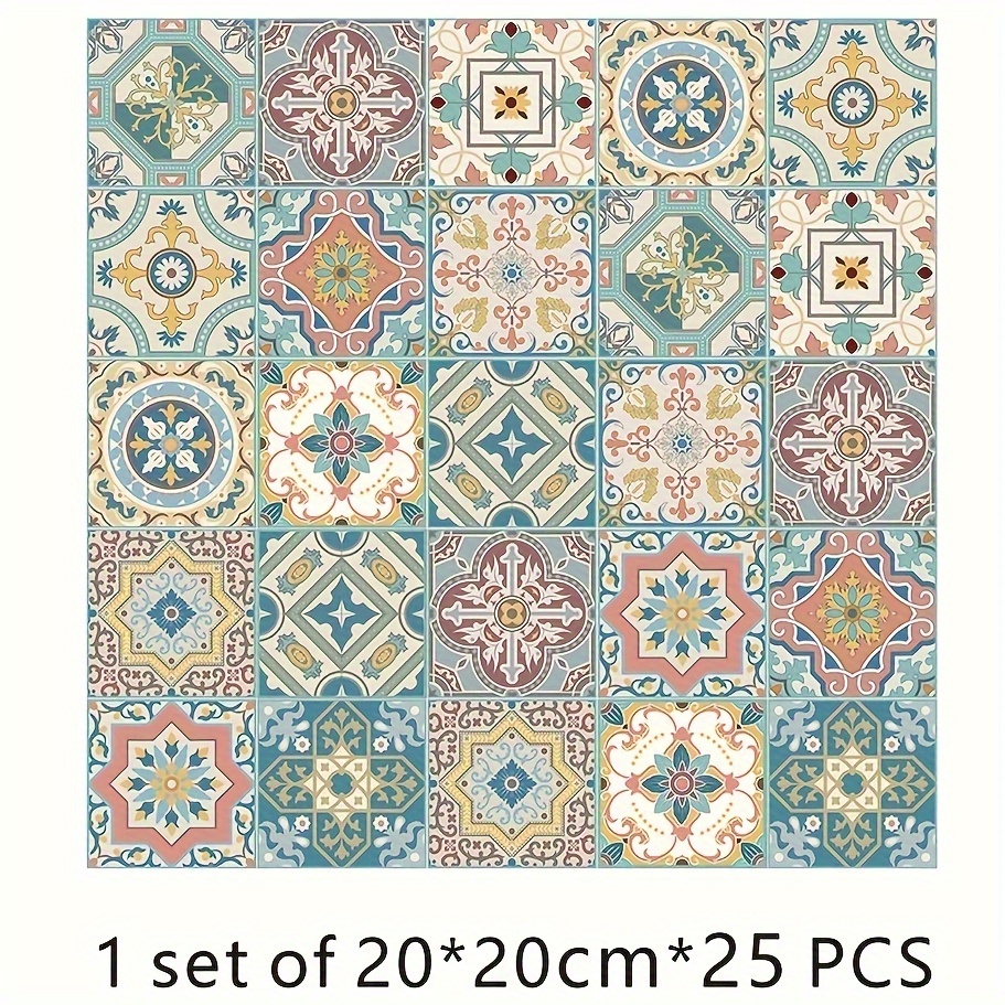 25-sheet Self-adhesive Waterproof Vinyl Tile Stickers Suitable For Backsplash, - Peel And Stick Removable Decals With Neutral & Colorful Patterns (horizontal Rectangular Wall/wall Coverage)