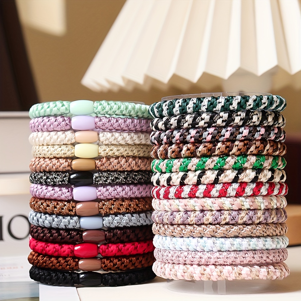 

9pcs Boho Chic Colorful Braided Hair Ties Set - Durable, Thick Elastic Bands For Ponytails & Bracelets - Elegant Mixed Colors