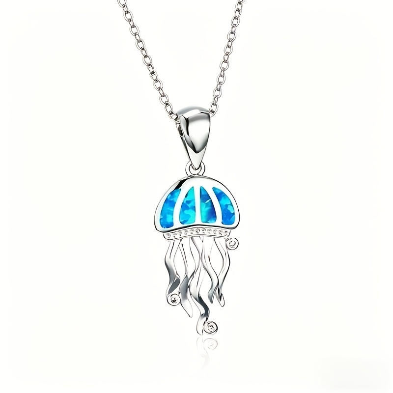 TEMU Fashion Jellyfish Artificial Opal Creative Trendy Mini Women's Collarbone Necklace Pendant