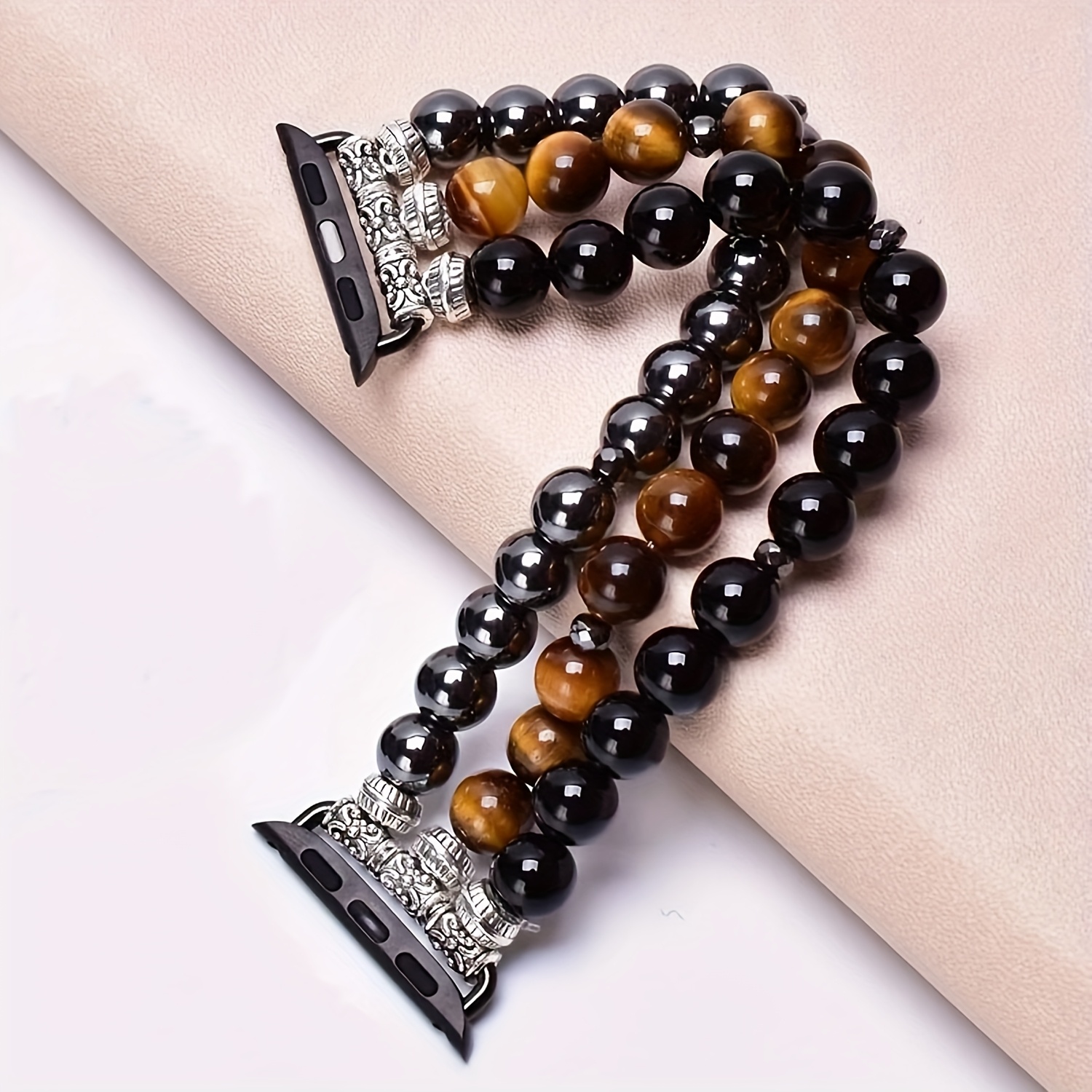 Image of Red Hematite Bohemian Bracelet Strap, Compatible With Watch Band 40mm/38mm/41mm Series 6/5/4 Women's Fashion Cute Handmade Beaded Elastic Band Iwatch Band /2/1 Women's Replacement Watch