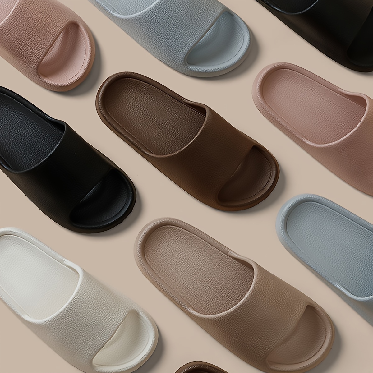 2024 New Fashion EVA Slip-On Slides, Comfortable Soft Thin Sole, Faux Texture, All-Season Casual Home Bath Beach Sandals, Solid Color, Universal Fit, Casual Daily Wear