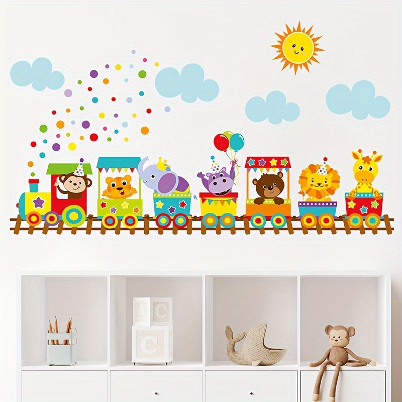 

Adorable Animal Train Wall Decals - Lion, Giraffe, Elephant & | Easy Peel & Stick Pvc Stickers For Bedroom, Living Room, Entryway & Porch Decor