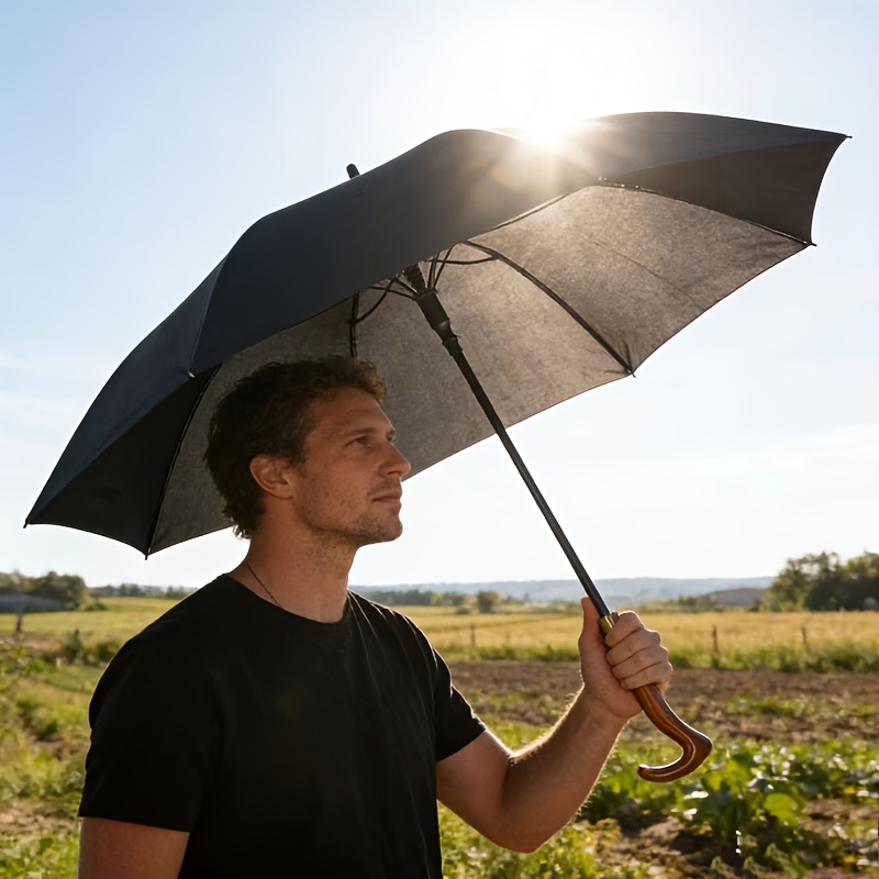 1pc Classic Black Business Umbrella, Comfortable Curved Handle Cane Umbrella, Elegant Choice for Workplace And Outdoors