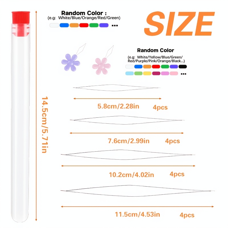 TEMU 16pcs Beading Needles 4 Sizes Beading Needles, Seed Beads Needles Open Beading Embroidery Needles With Threader For Jewelry Making