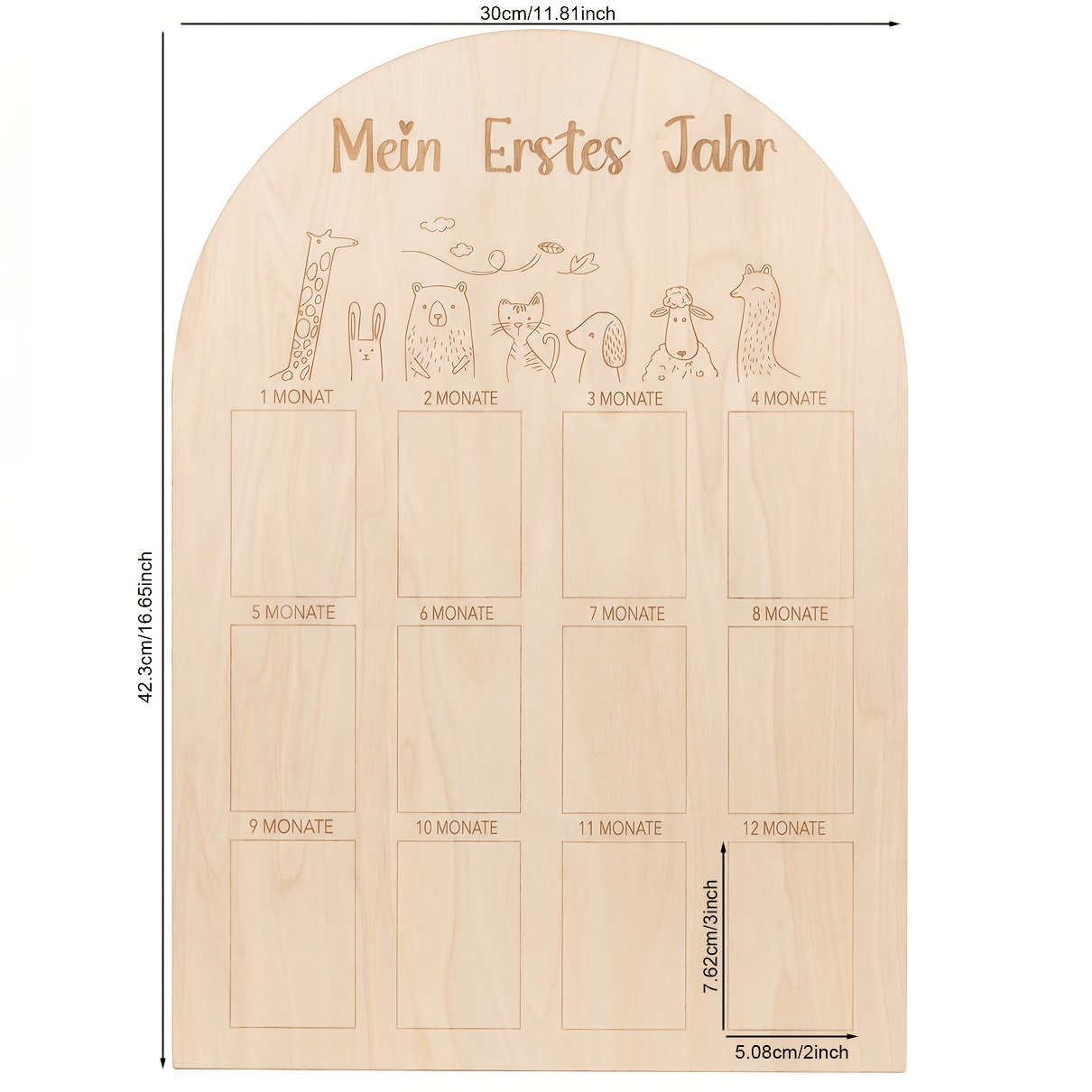 Image of 1pc Year 1 Year Milestones Wooden Photo Board, For Wild Animals With 12 Photo Slots First Year Wooden Photo Sign For Wild Animals Theme 1st Birthday Photo Board Party Decoration Home Decoration
