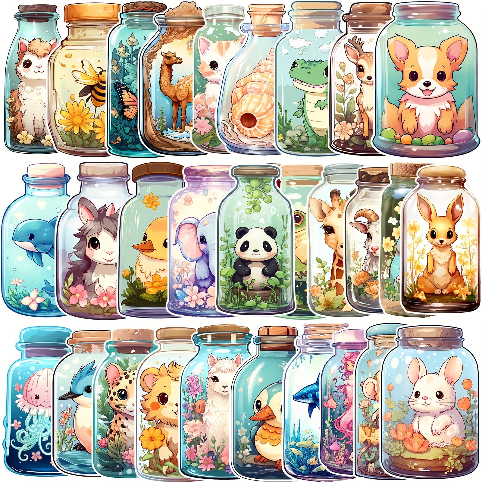 

52pcs Unique Bottle Pattern Stickers, Creative Animal Stickers, Cute Pretty Cool Aesthetics Cartoon Vinyl Waterproof Stickers, For Water Bottle, Pad, Phone, Laptop, Scrapbook And Luggage