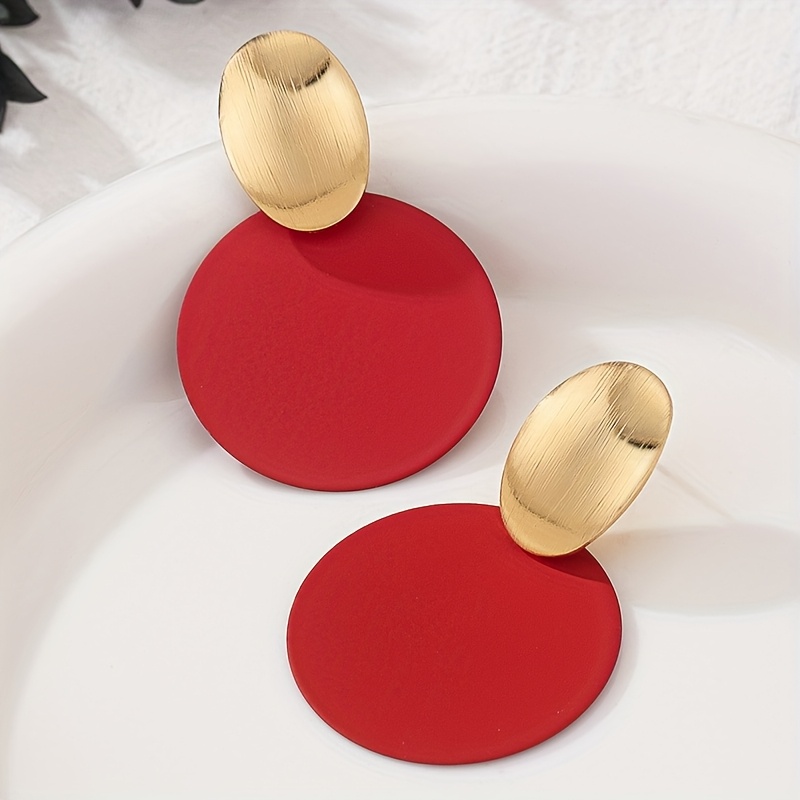 Geometric Red Round Earrings Set for Women