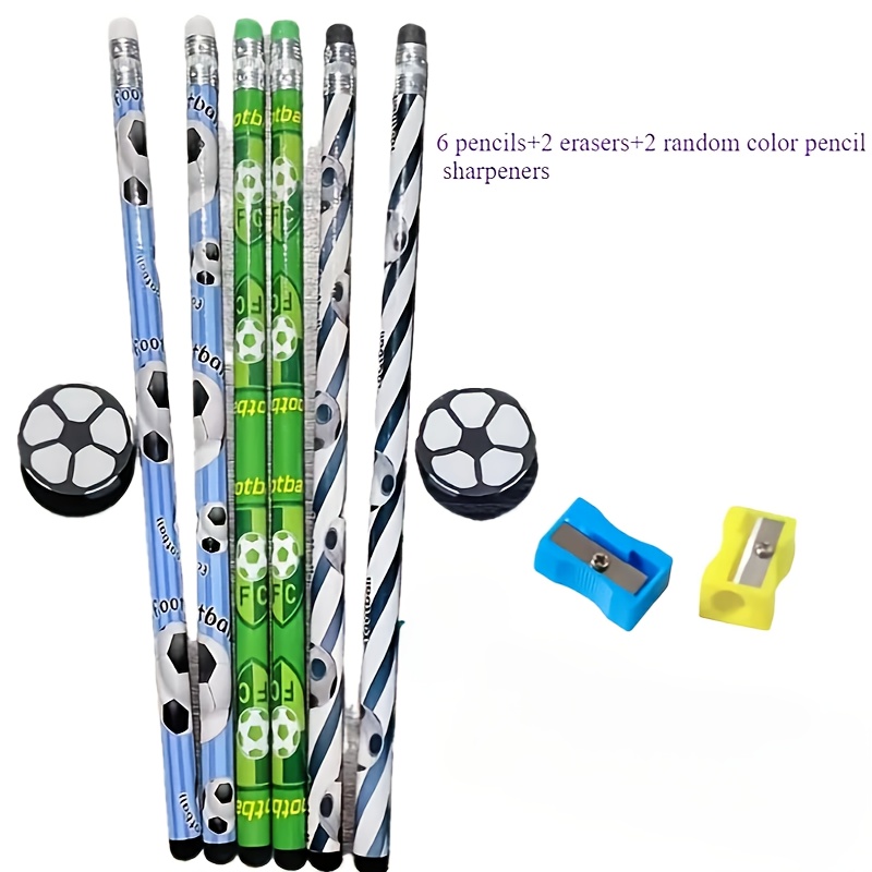 Random 10pcs Football-themed Pencil Set With Erasers And Sharpeners In Mixed Colors, Versatile Writing Tool For Sports-themed Birthday Parties, Daily Use, And Back-to-school Gifts