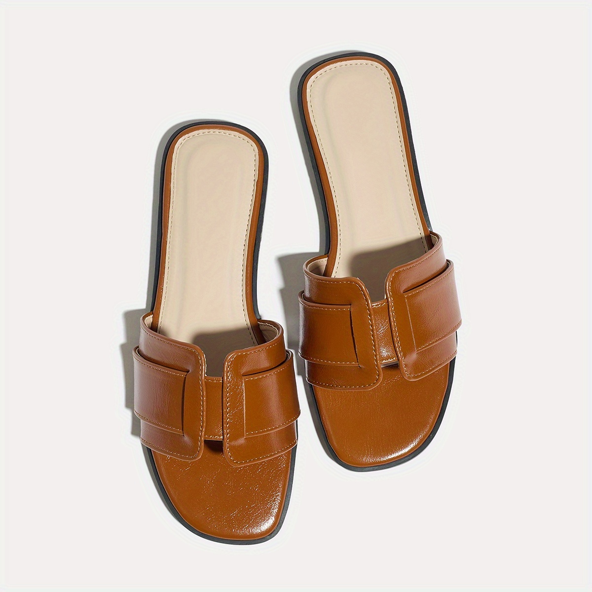 womens stylish retro minimalist square toe flat sandals women shoes details 0