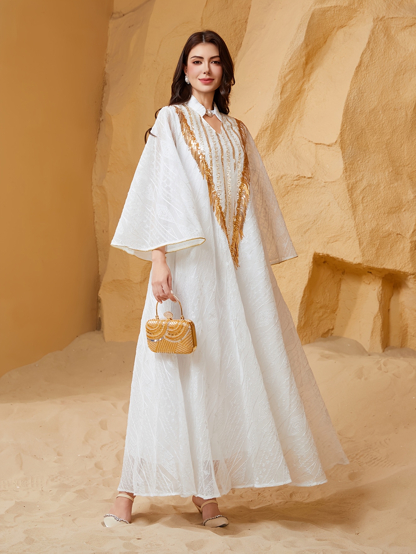 slim fit dress slacks Ivory Yasmine on Gold Abaya main image 1