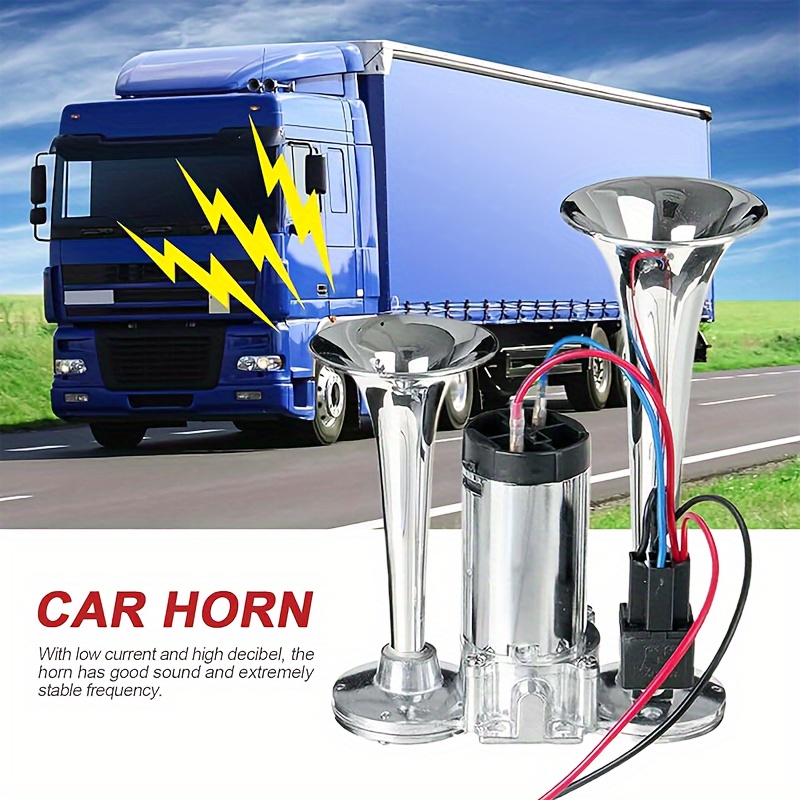 super loud air horn universal electric dual horn air horn air compressor air pump for any 12 24v vehicle car diy kit truck truck motorcycle boat details 6