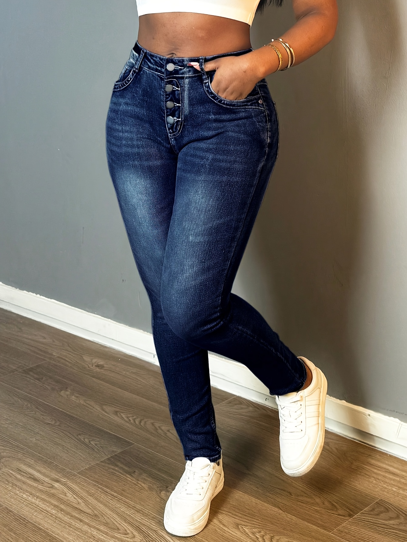 Women'S Stretch Tight Jeans Fit High Pants, Zipper And Button Closure  Fit Jeans, Suitable For Daily Wear