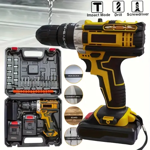 36v cordless drill with 2 batteries fast charger 25 torque settings 2 speed heavy duty drill 1 2 keyless built in led light impact mode for home outdoor garden construction home durable construction multifunctional tool home