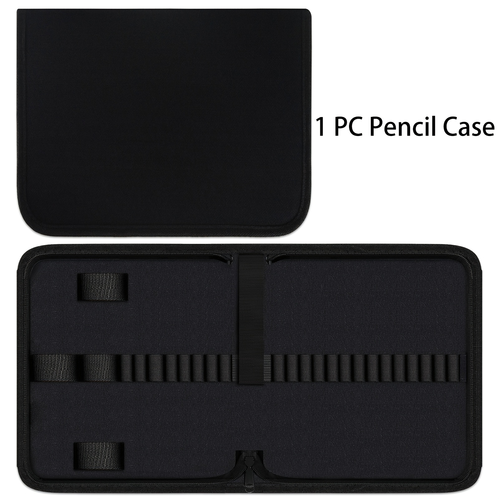 TEMU 1pc Large Capacity Foldable Colored Pencil Case Suitable For & Art Supplies Storage, 27-slot With Zipper Closure, Portable Pencil Holder For