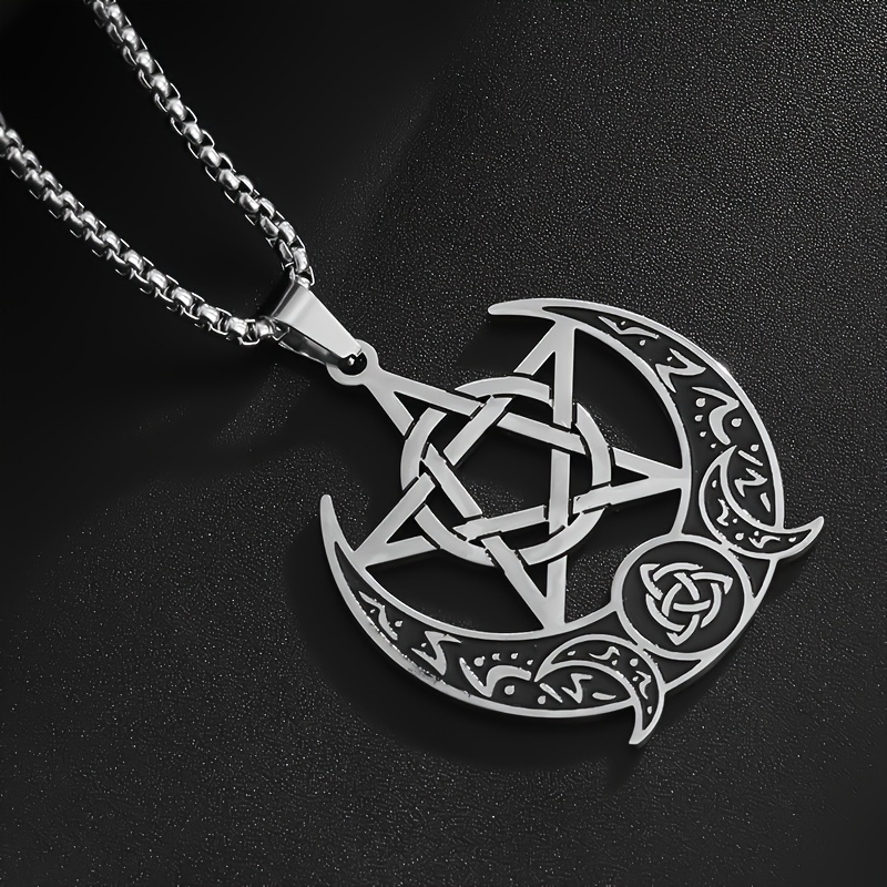 Image of 1pc Mysterious Stainless Steel Celtic Pentagram Pendant Necklace For Men And Women, Perfect For Party And Casual Additions