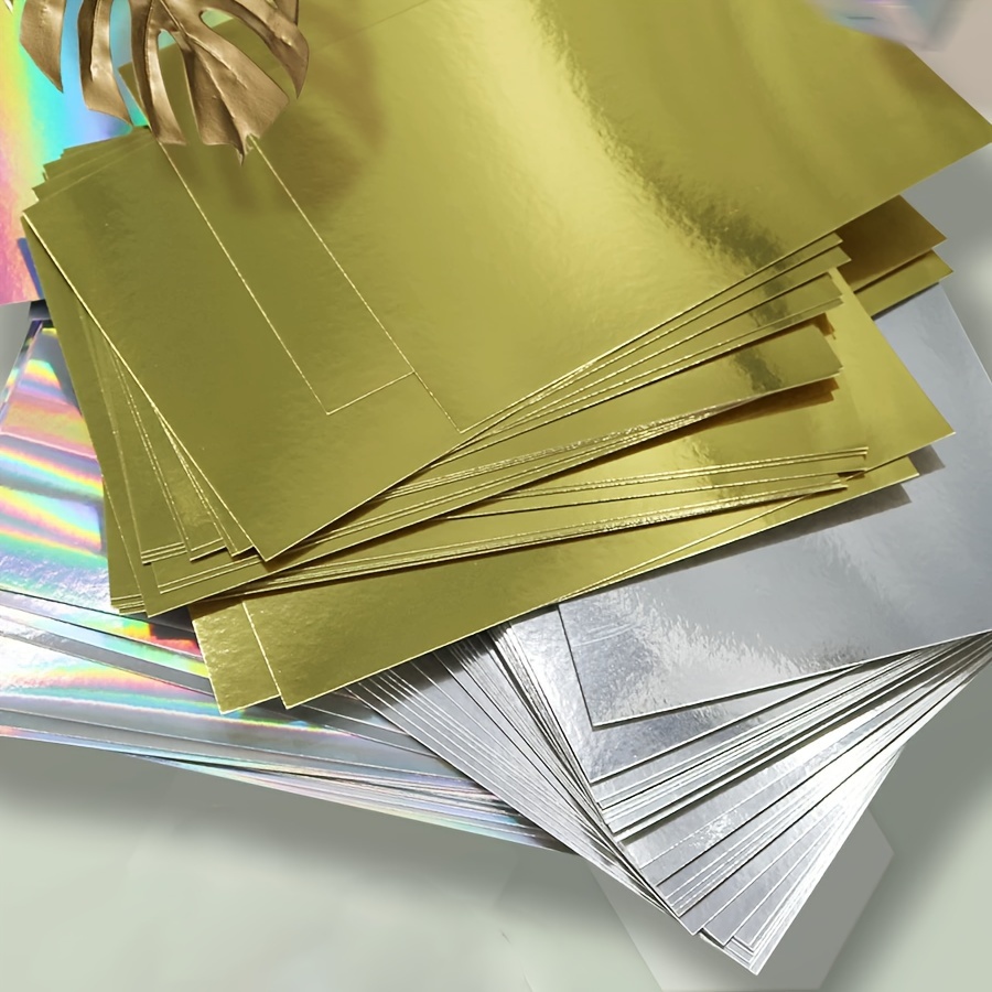 

10pcs A4 Metallic Mirror Cardstock - Golden, Silvery & Holographic | High-gloss, Recyclable Craft Sheets For Diy Projects, Photography Backdrops, Christmas & Birthday Decorations