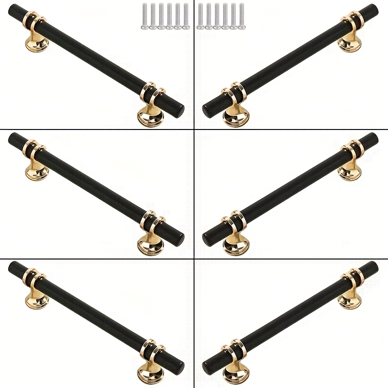 TEMU 6pcs, Luxury Golden And Matte Black Cabinet Knobs With Modern Minimalist Drawer Handles, 9.6cm/12.8cm/16cm, Suitable For Kitchen, Vanity,
