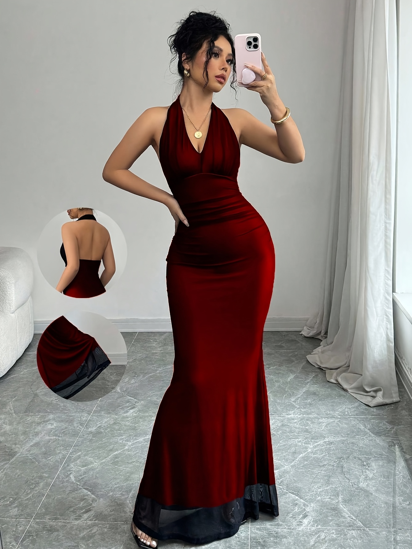 knee length dresses for ladies One Shoulder Prom Ladies Fishtail Dress Gradient Sequin Long Evening G main image 0