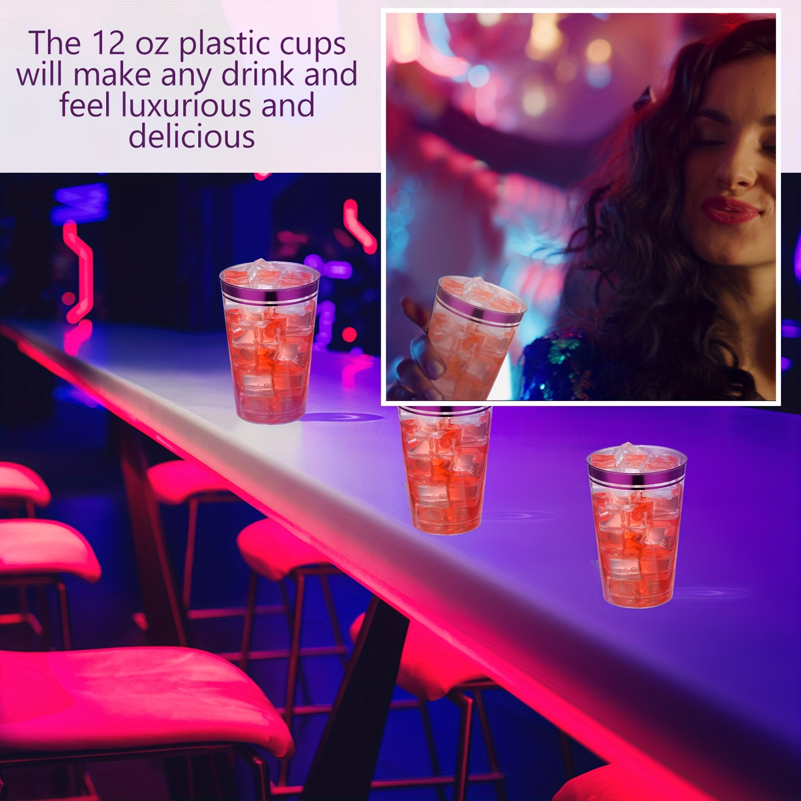 100 pcs 12 oz rimmed plastic cups disposable cups wedding - Temu