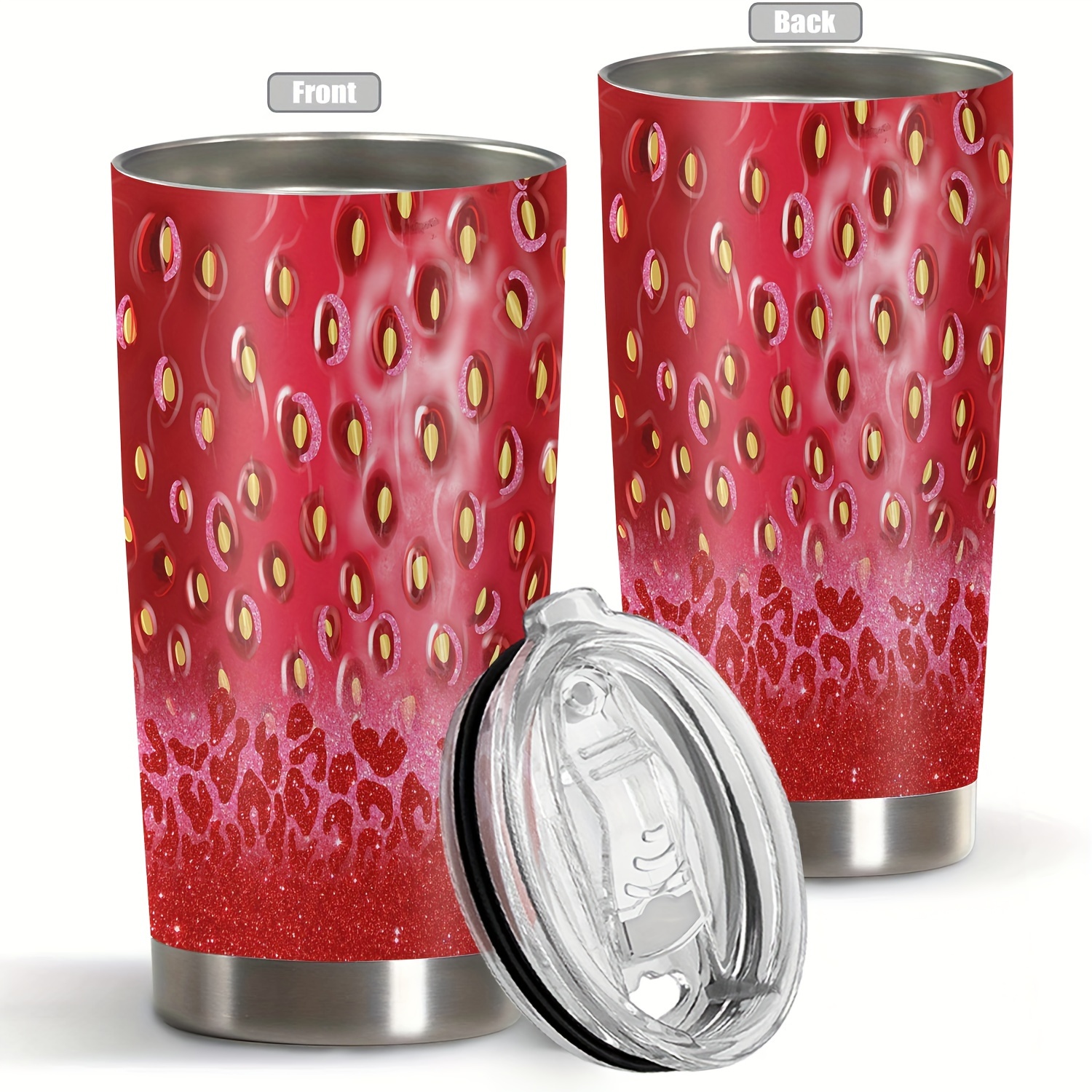 

1pc 20 Oz Tumbler, Strawberry Pattern Double Wall Vacuum Insulated Travel Mug, Perfect Gift For Family And Friends Birthday Christmas Gifts For Women Mom Sisters Teacher Coworker