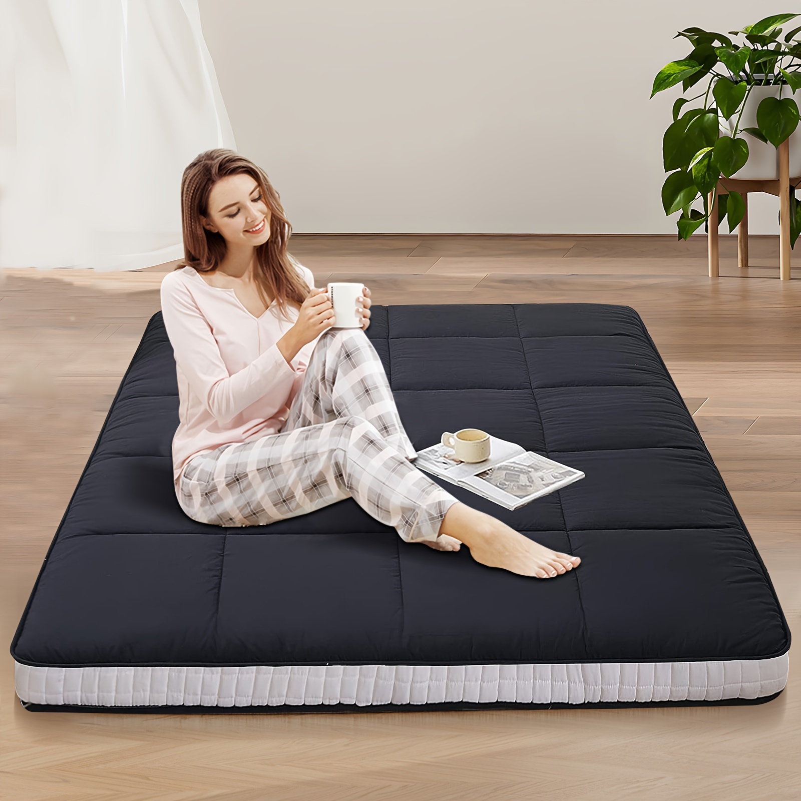 TEMU Lilypelle Japanese Floor Mattress Futon Mattress, Foldable Mattress, Roll Up Mattress Sleeping Tatami Mat Floor Lounger Guest Bed, Easy To Store And Portable For Camping Couch