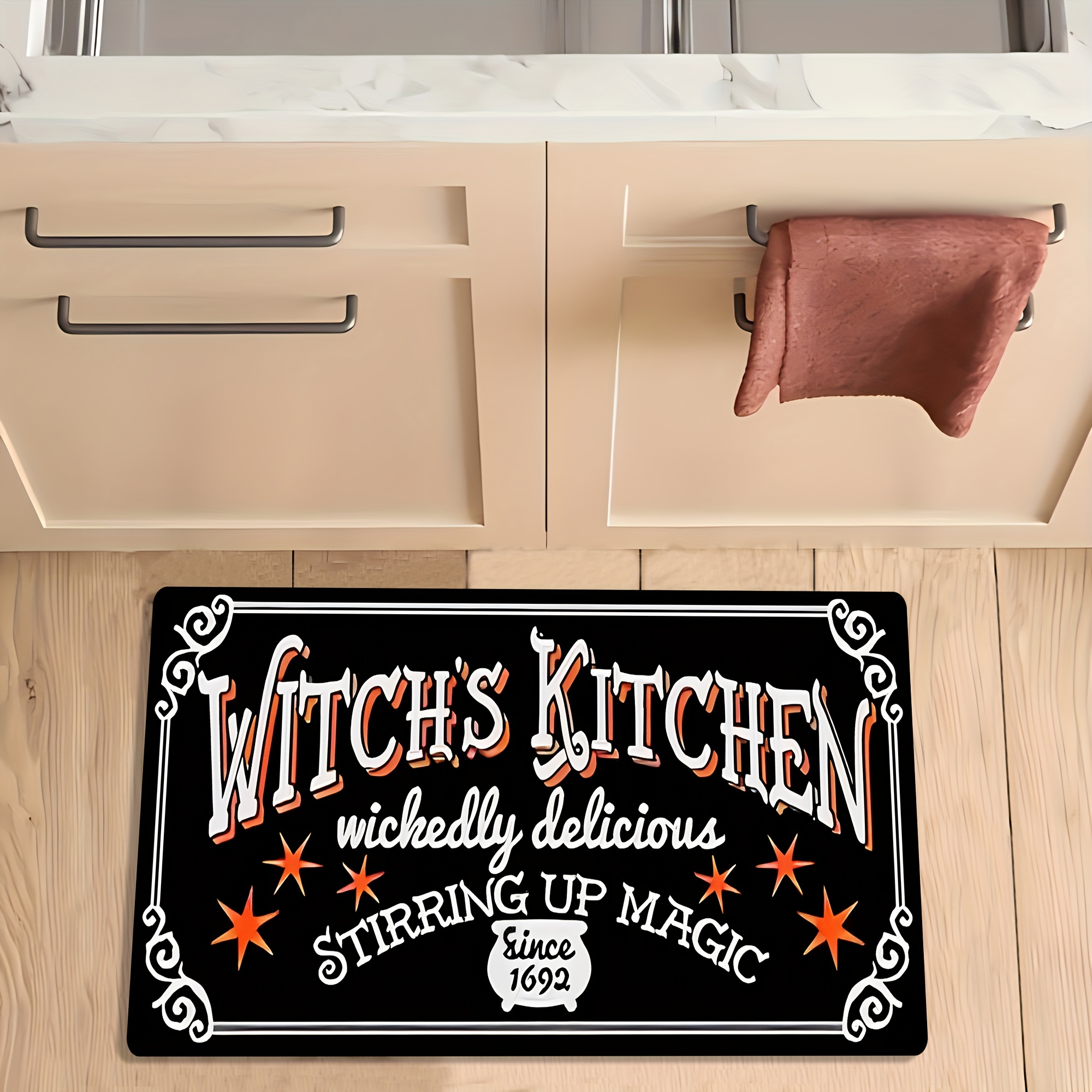 TEMU [   1.1cm Thick] 1pc, Witch's Kitchen Themed Printed Mat, Halloween Non-slip Mat, Living Room Bedroom Home , Ultra-comfortable Flannel Area Mat,