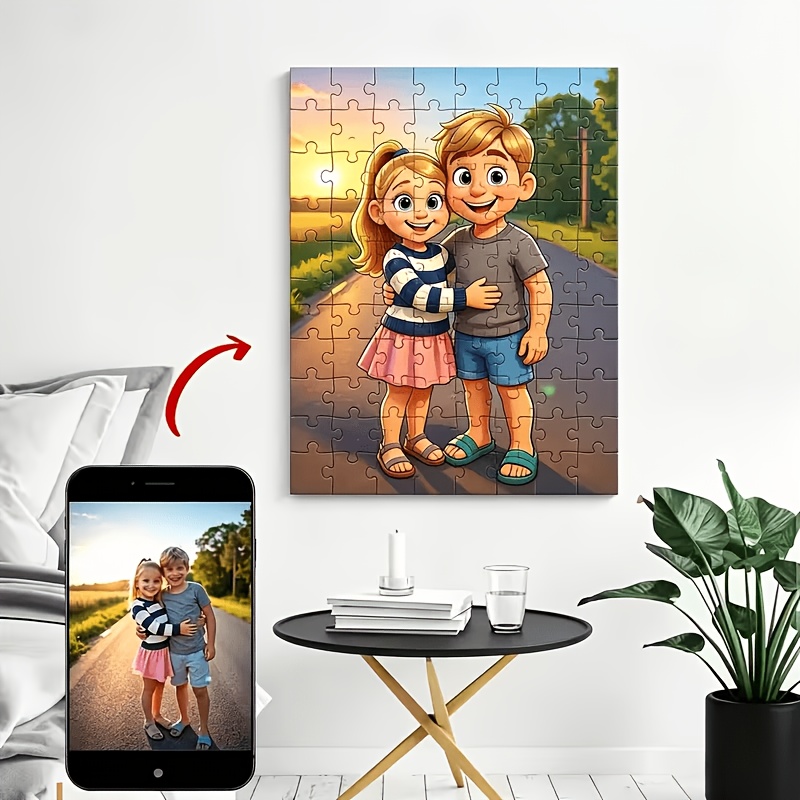 TEMU Personalized Portrait Custom , Animated Style, 1pc Personalized Custom Jigsaw Puzzle, Family Portrait Photo, Group Photo , Couple Photo, A Great